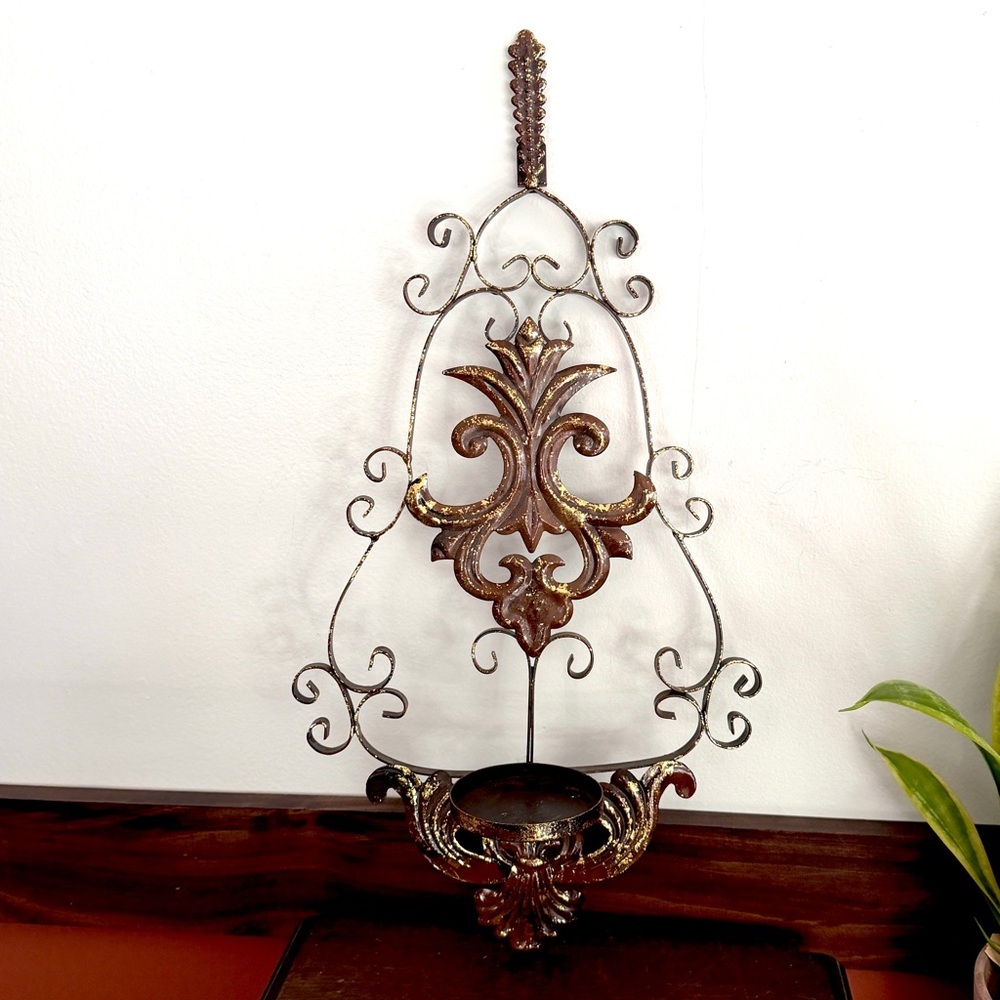 Vintage Style Candle Holder Wall Sconce Small Plant Holder Victorian Gold Speck